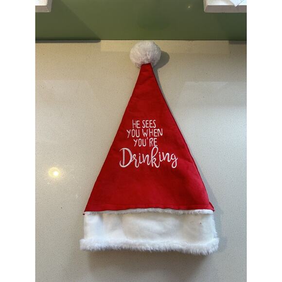 Funny Santa Stocking Hat - He Sees You When You’re Drinking - Picture 1 of 1